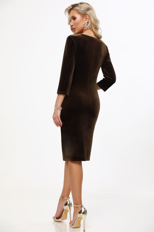 Dark brown velvet dress with draped chest