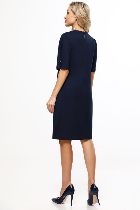 Dark blue dress with shaped neckline A-silhouette