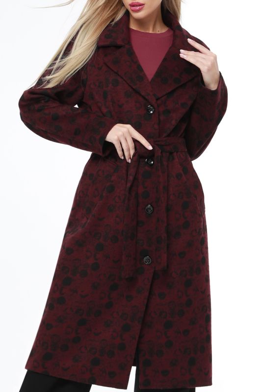 Demi-seasonal burgundy coat with waistband