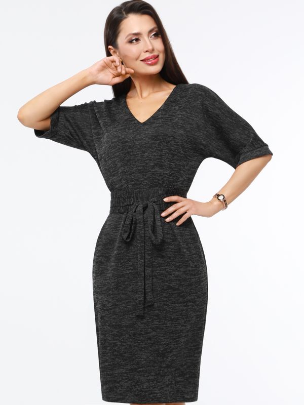 Office knit dress with cummerbund belt