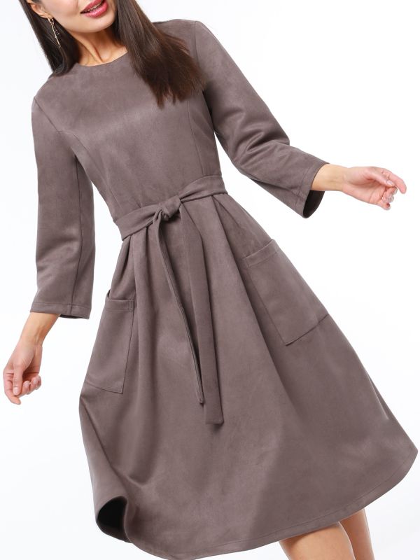 Brown Suede Dress with Belt