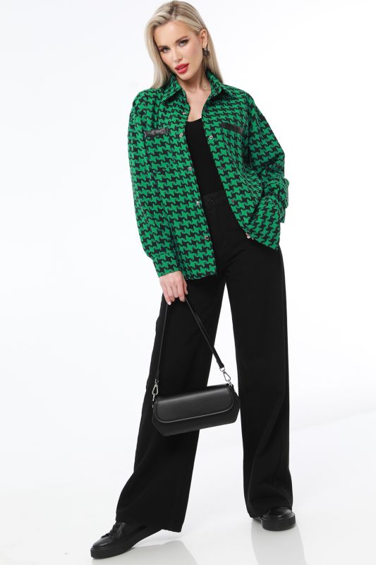 Shirt green with houndstooth print