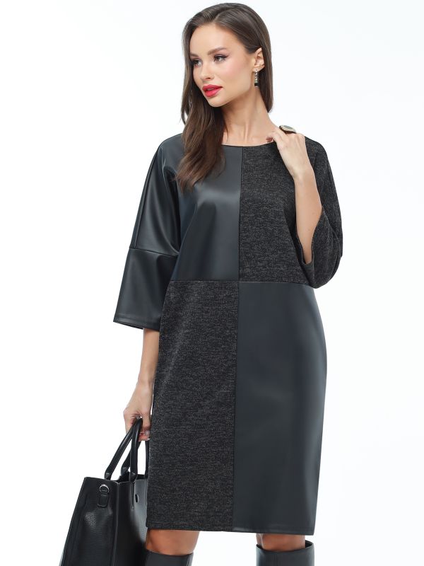 Black cocoon dress with eco-leather inserts