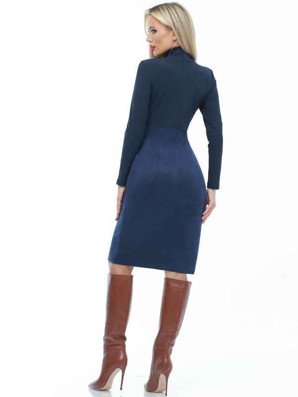 Dark blue knitted dress with patch pockets