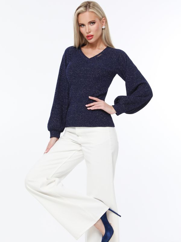 Dark blue sweater with puffed sleeves