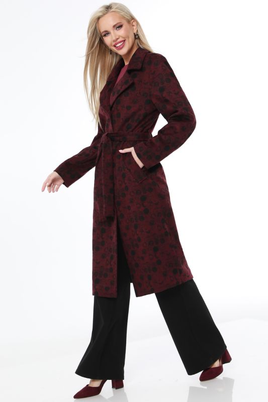 Demi-seasonal burgundy coat with waistband