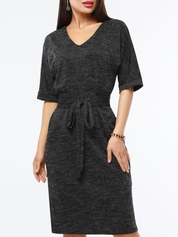 Office knit dress with cummerbund belt