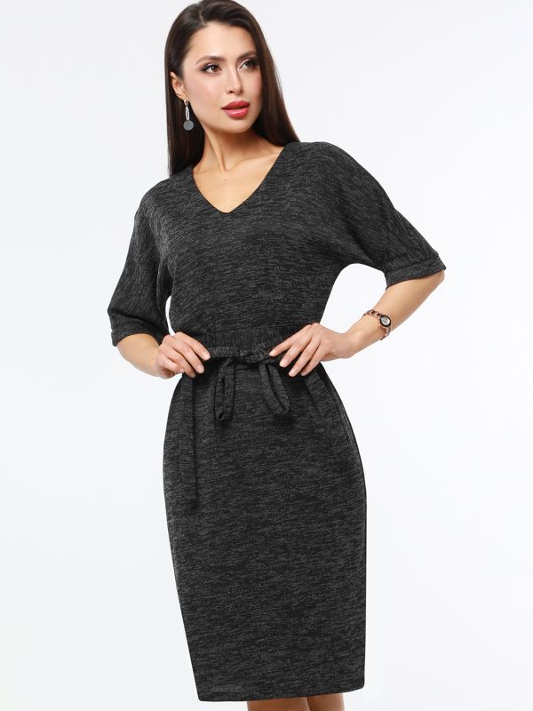 Office knit dress with cummerbund belt