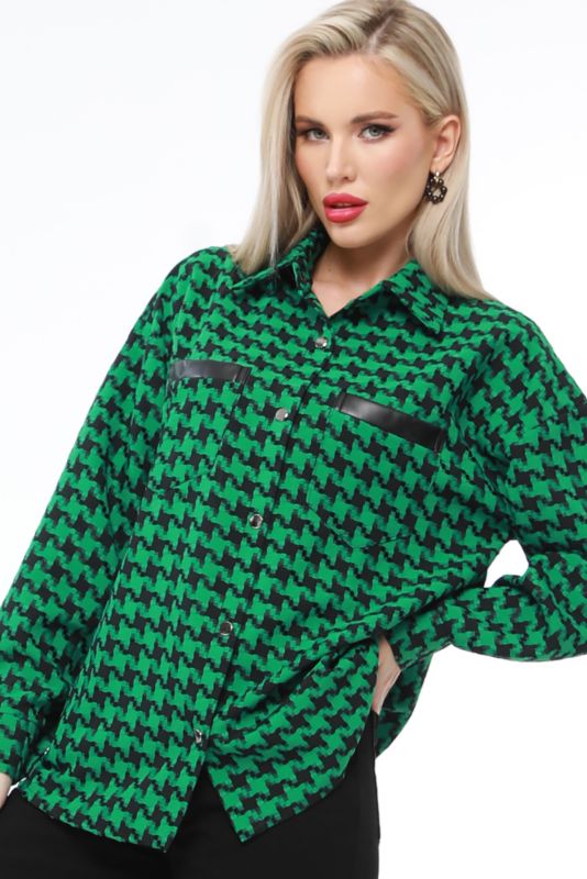 Shirt green with houndstooth print