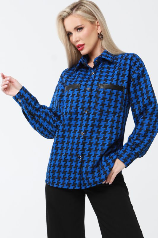 Shirt blue with houndstooth print