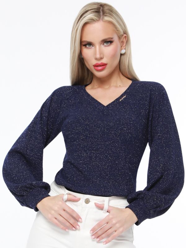 Dark blue sweater with puffed sleeves