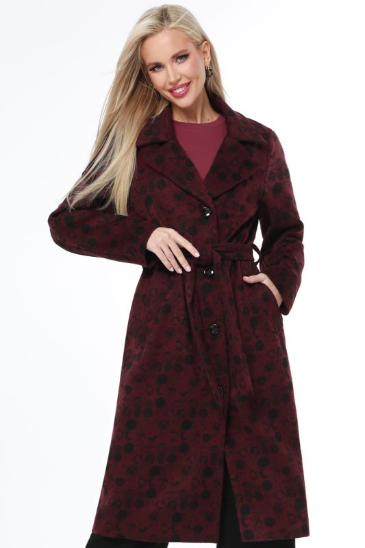 Demi-seasonal burgundy coat with waistband