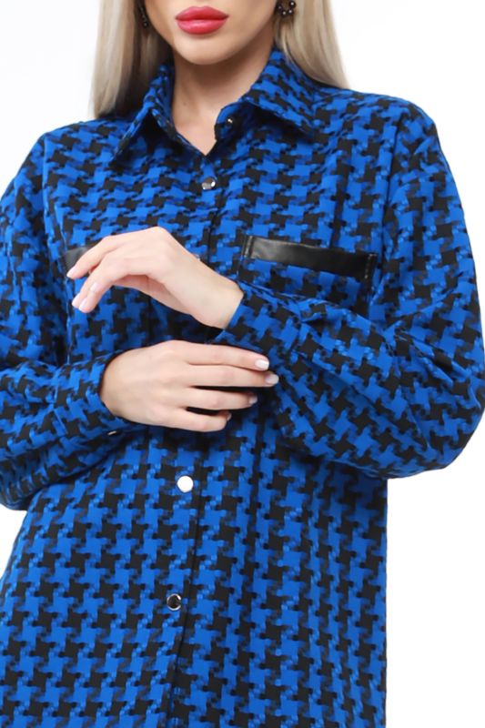 Shirt blue with houndstooth print