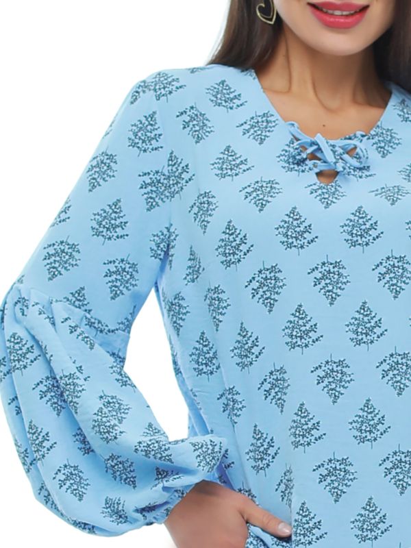 Blouse blue with print