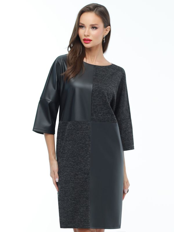 Black cocoon dress with eco-leather inserts