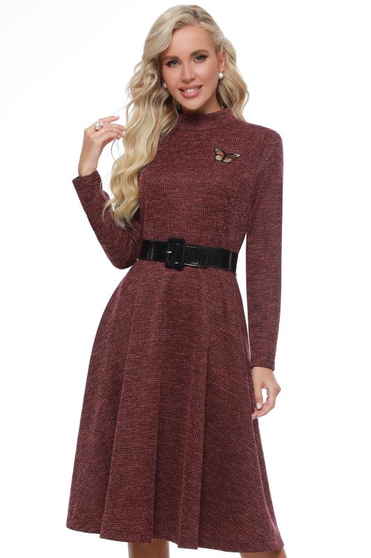 Maroon knitted dress with stand-up collar