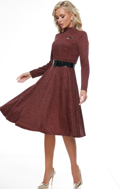 Maroon knitted dress with stand-up collar