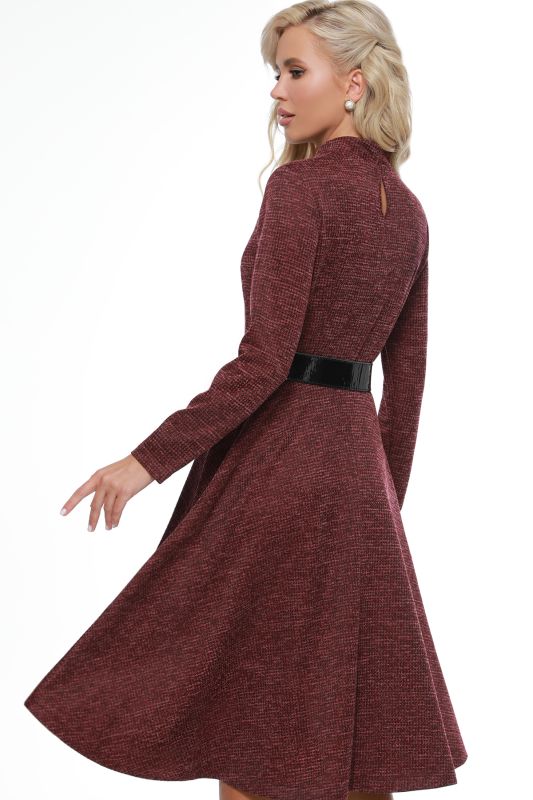 Maroon knitted dress with stand-up collar