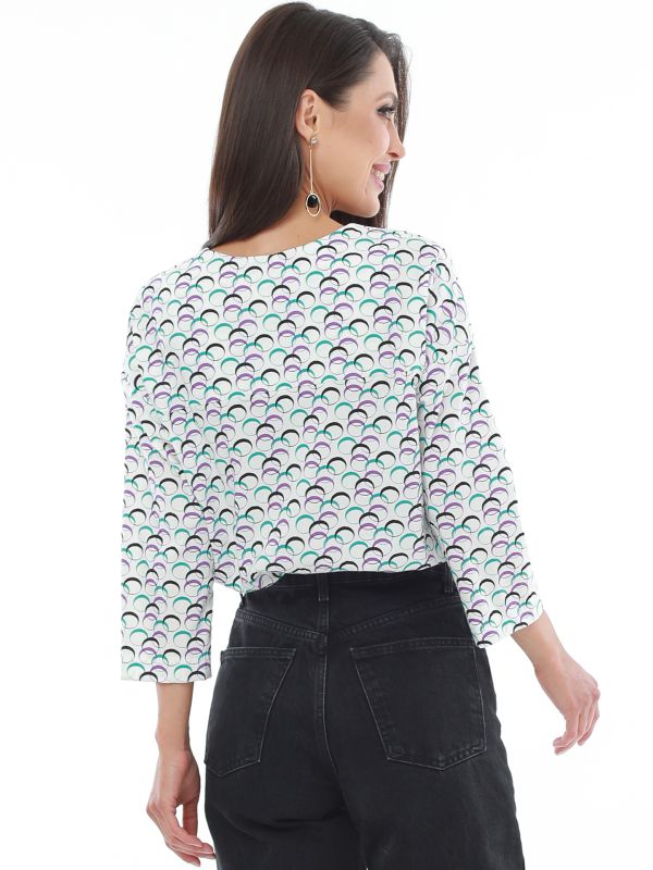 White Printed Blouse with Flap